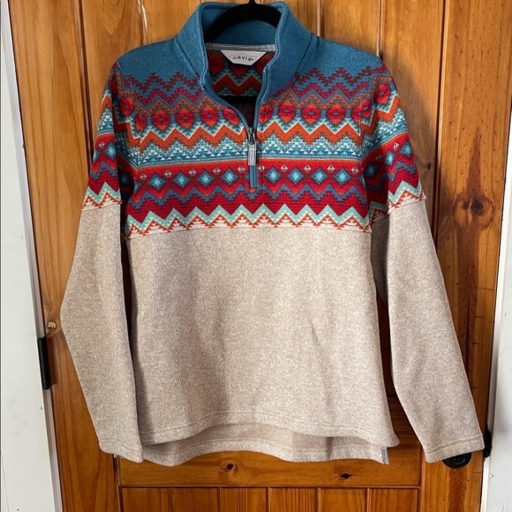 ORVIS TROUT BUM OUTDOOR PERFORMANCE AZTEC/SOUTHWEST PULLOVER Medium quarter zip